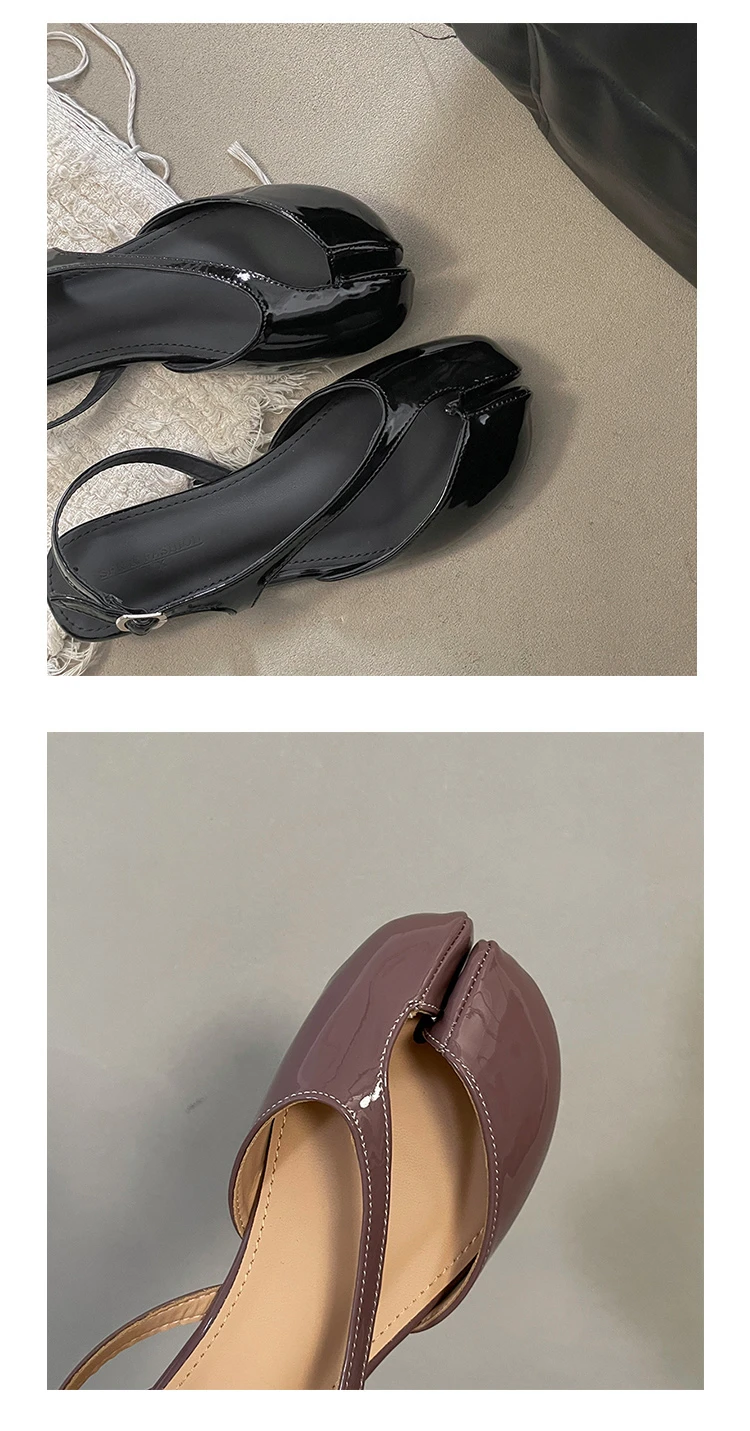 Tabi Sandals Women Brand Designer Cross Ankle Strap Sandals Buckle Slingback Chunky Low Heels Elegant Mary Jane Split-toe Shoes