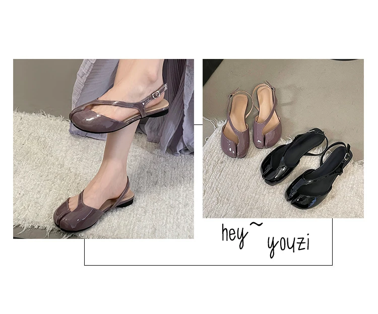 Tabi Sandals Women Brand Designer Cross Ankle Strap Sandals Buckle Slingback Chunky Low Heels Elegant Mary Jane Split-toe Shoes