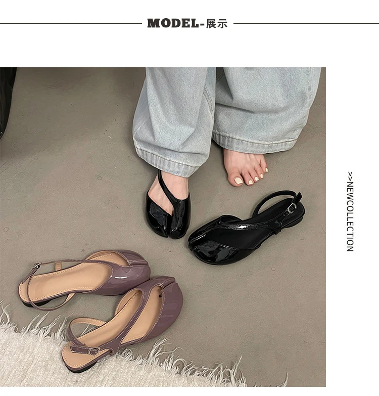 Tabi Sandals Women Brand Designer Cross Ankle Strap Sandals Buckle Slingback Chunky Low Heels Elegant Mary Jane Split-toe Shoes