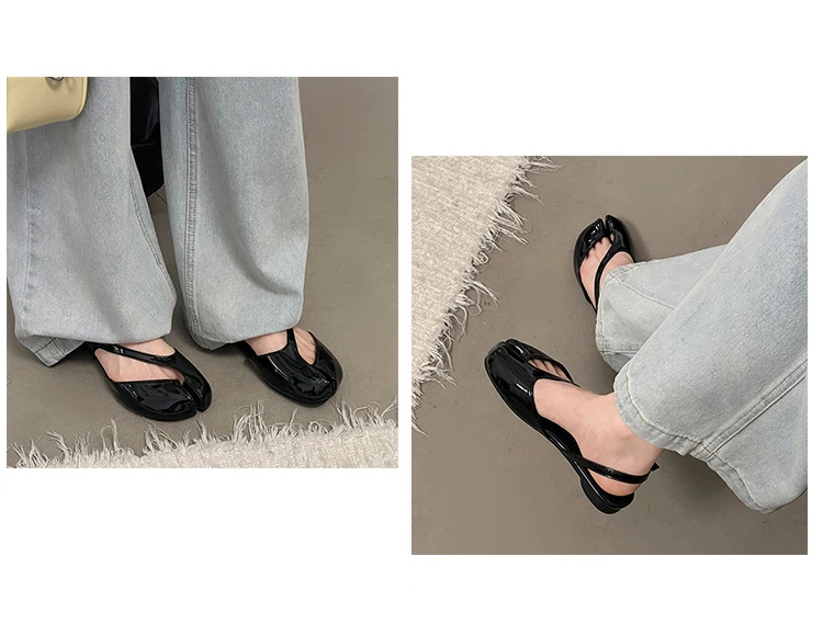 Tabi Sandals Women Brand Designer Cross Ankle Strap Sandals Buckle Slingback Chunky Low Heels Elegant Mary Jane Split-toe Shoes