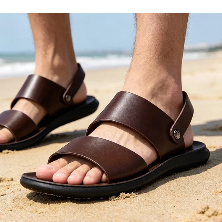 Men's Summer Breathable Casual Slip-On Sandals Outdoor Beach Wear-Resistant Anti-Slip Daily Commute Two-Way Wear Slippers-HX2029