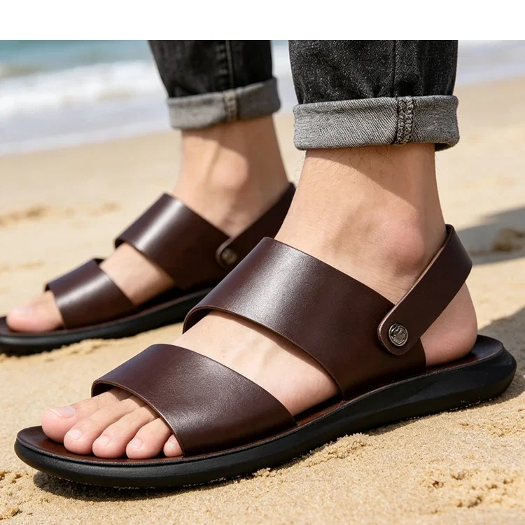 Men's Summer Breathable Casual Slip-On Sandals Outdoor Beach Wear-Resistant Anti-Slip Daily Commute Two-Way Wear Slippers-HX2029