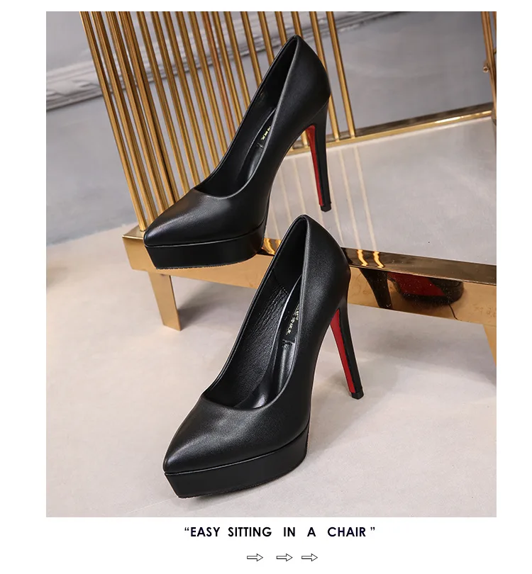 Sexy Pointed Toe Platform High Heels 12Cm Thin Heel Womens Pumps Fashion Small Size Lady Single Shoes Party Dress Shoes