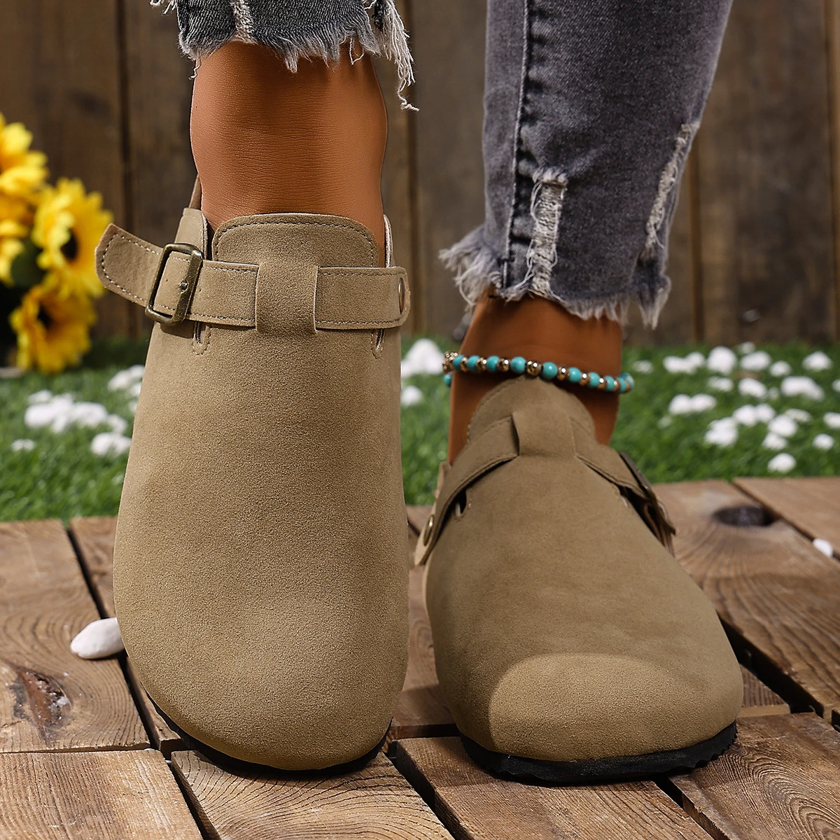 Cork Footbed Clogs for Women Men Fashion Leather Mules Comfort Potato Shoes with Arch Support Indoor Outdoor Flat Slides