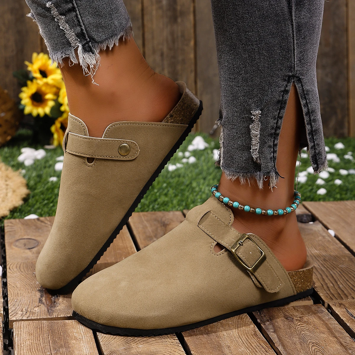 Cork Footbed Clogs for Women Men Fashion Leather Mules Comfort Potato Shoes with Arch Support Indoor Outdoor Flat Slides