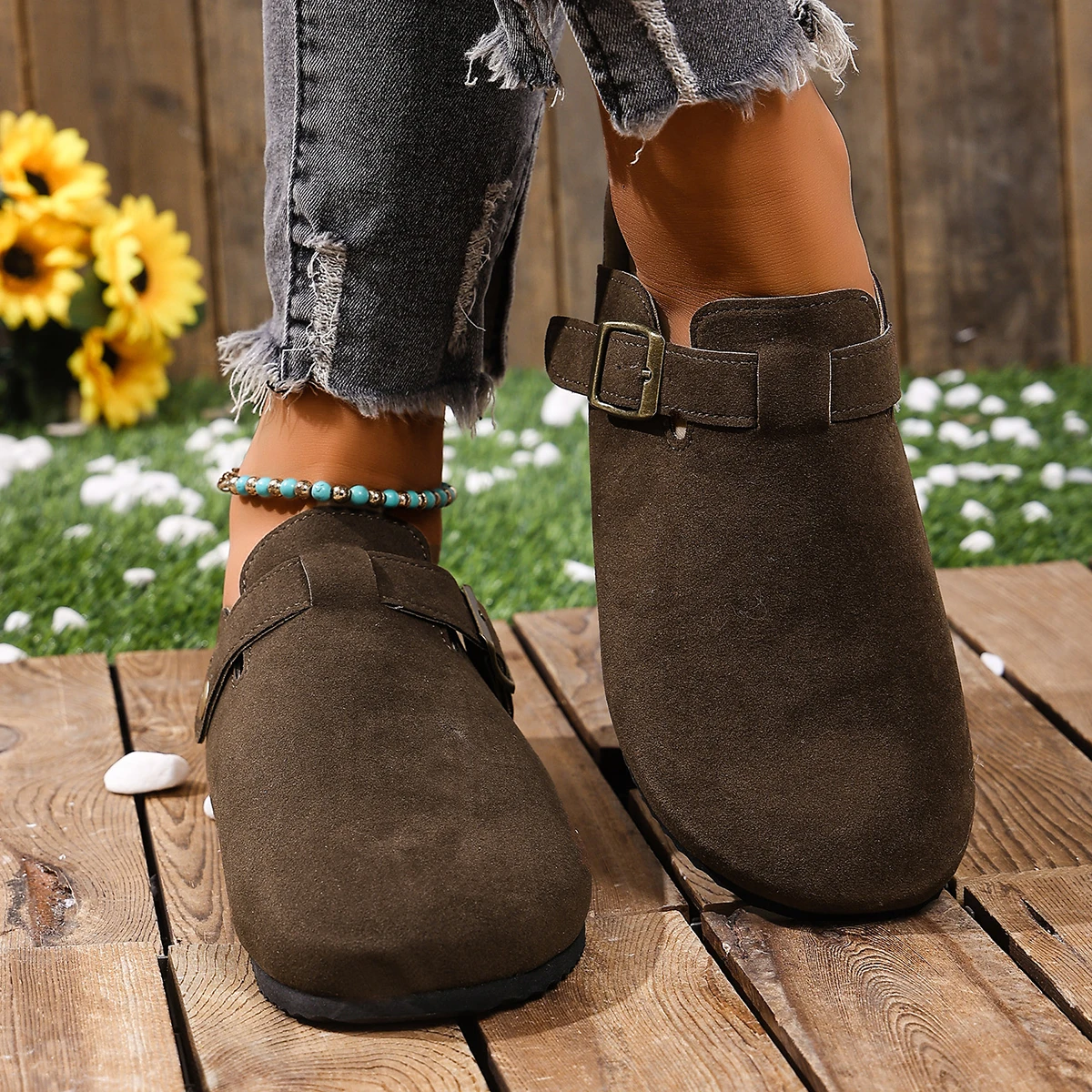 Cork Footbed Clogs for Women Men Fashion Leather Mules Comfort Potato Shoes with Arch Support Indoor Outdoor Flat Slides