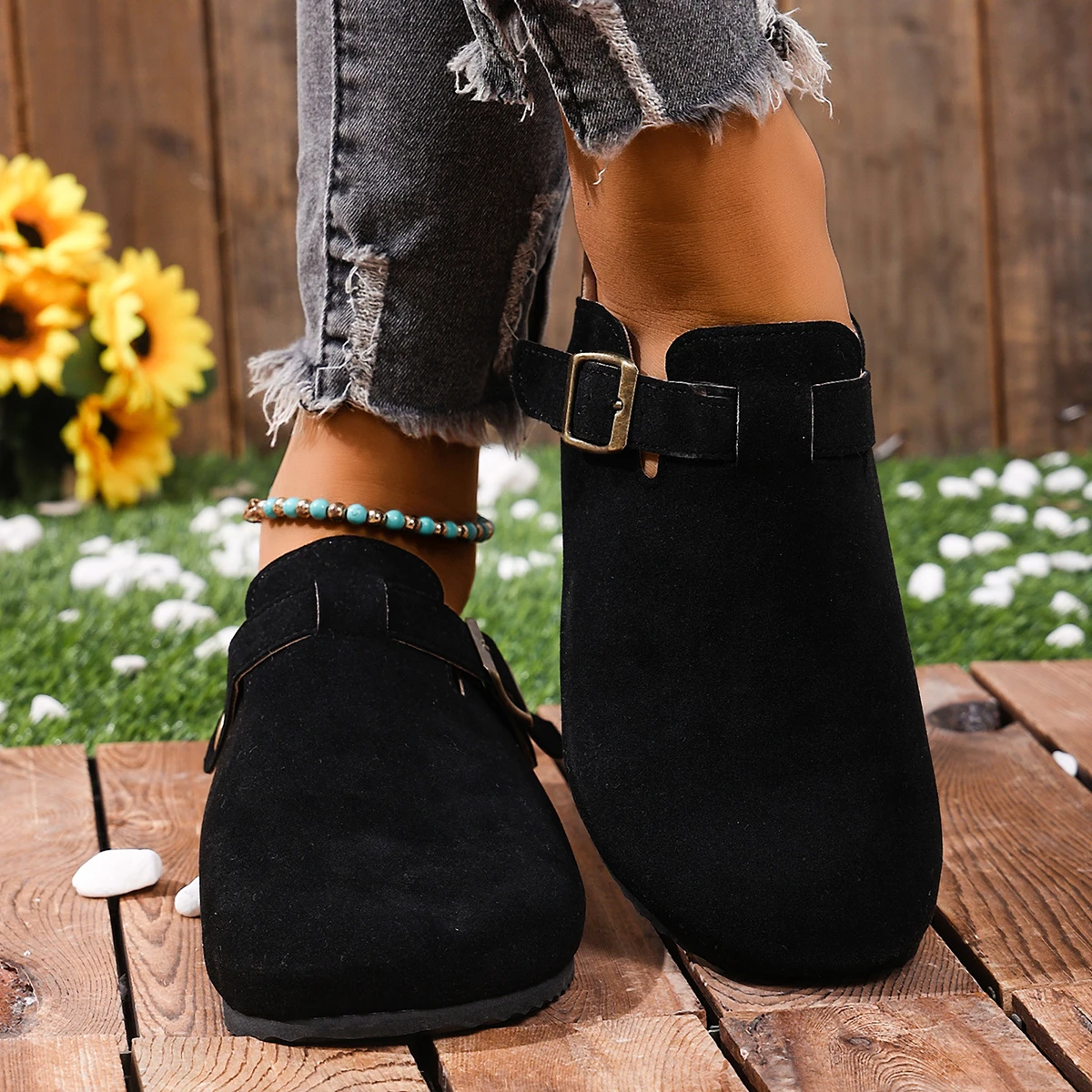 Cork Footbed Clogs for Women Men Fashion Leather Mules Comfort Potato Shoes with Arch Support Indoor Outdoor Flat Slides