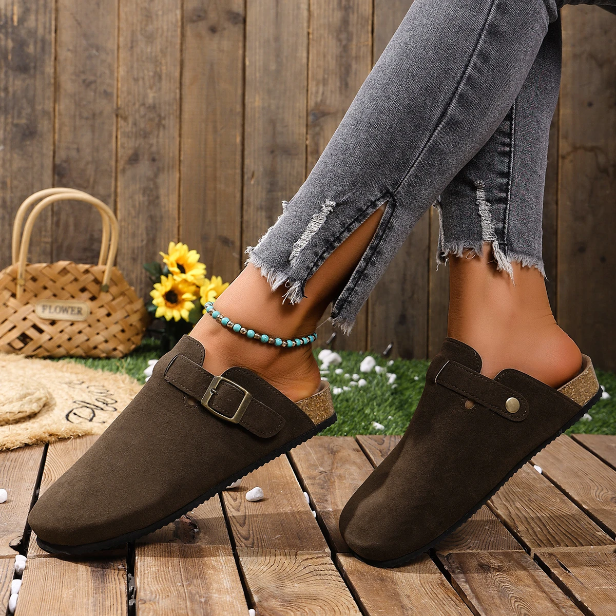 Cork Footbed Clogs for Women Men Fashion Leather Mules Comfort Potato Shoes with Arch Support Indoor Outdoor Flat Slides
