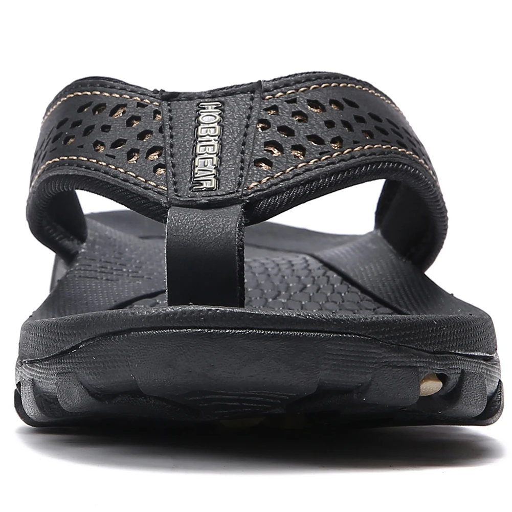 Plus Big Size 49 50 51 52 Mens Flip Flops Slippers PU Leather Beach Shoes TPR Outsoles Hard-Wearing Outdoor Style