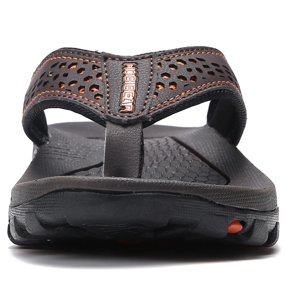Plus Big Size 49 50 51 52 Mens Flip Flops Slippers PU Leather Beach Shoes TPR Outsoles Hard-Wearing Outdoor Style