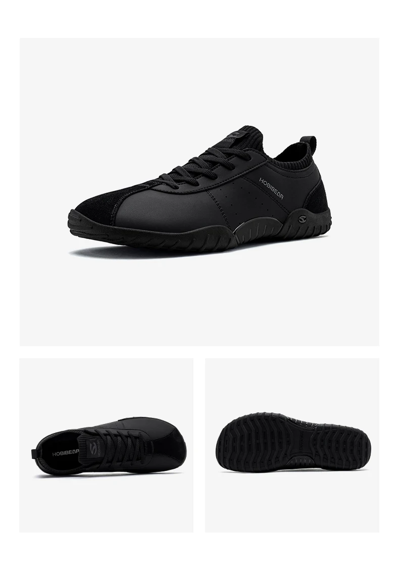 HOBIBEAR Wide Toe Box Sneakers for Men Women Minimalist Artificial Leather Walking Shoes Lightweight Lace Up Casual Sneakers