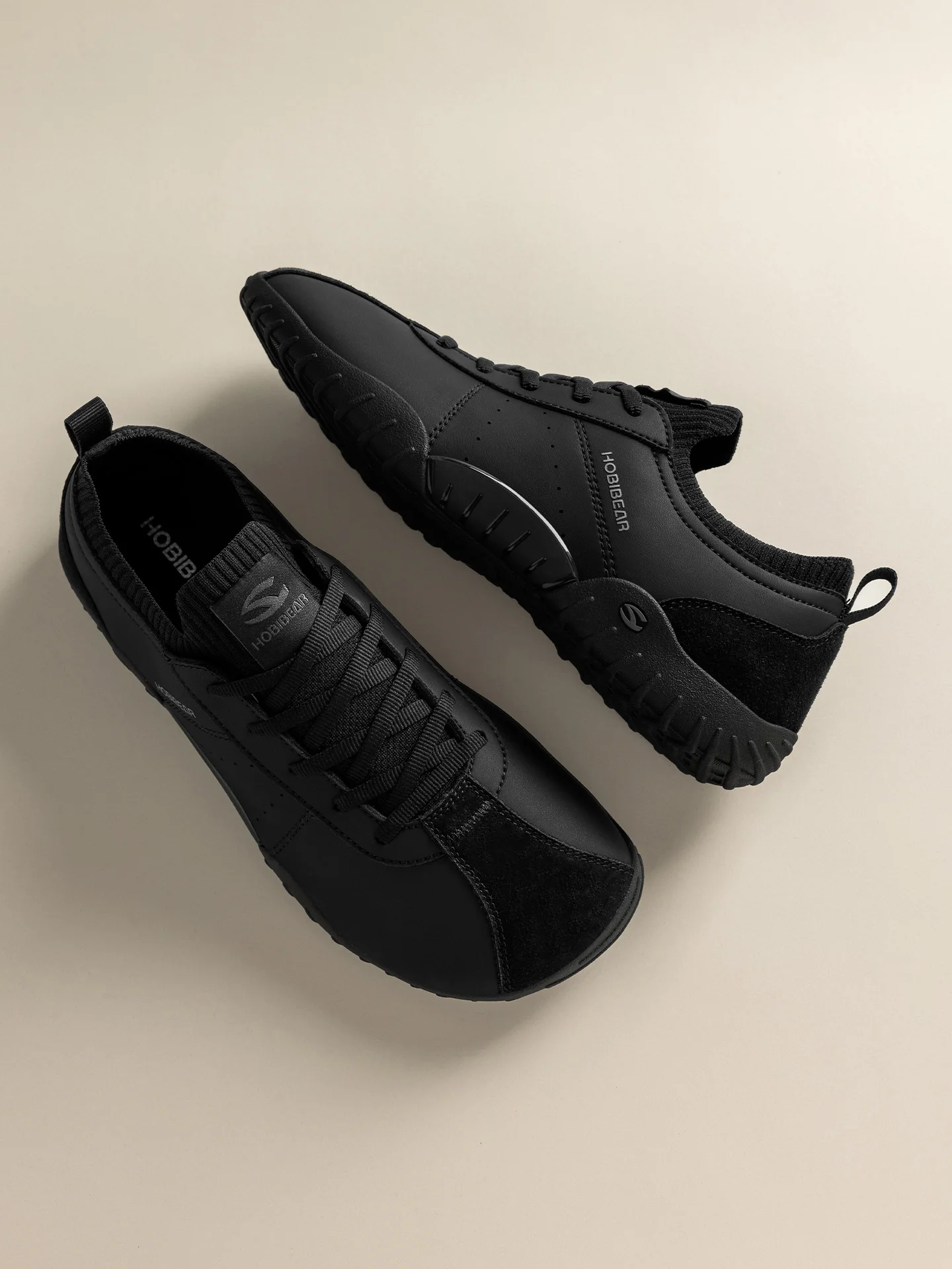 HOBIBEAR Wide Toe Box Sneakers for Men Women Minimalist Artificial Leather Walking Shoes Lightweight Lace Up Casual Sneakers