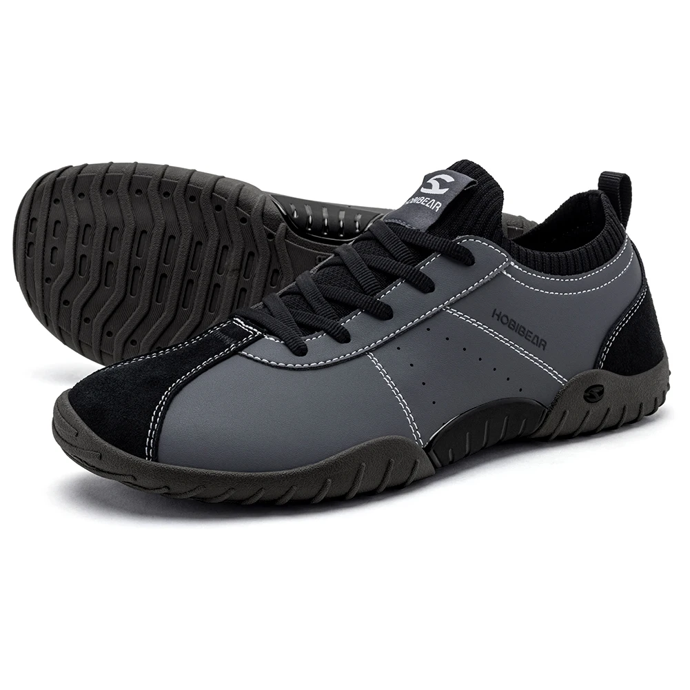 HOBIBEAR Wide Toe Box Sneakers for Men Women Minimalist Artificial Leather Walking Shoes Lightweight Lace Up Casual Sneakers