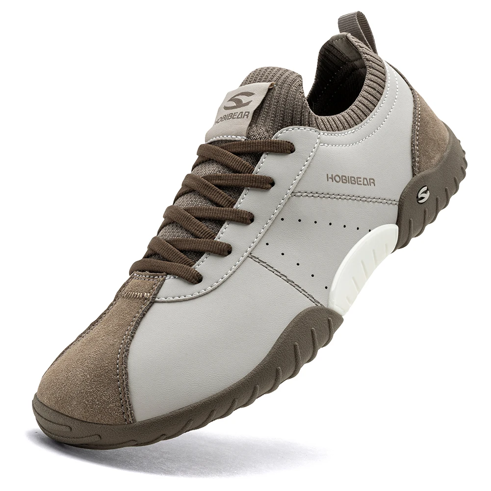 HOBIBEAR Wide Toe Box Sneakers for Men Women Minimalist Artificial Leather Walking Shoes Lightweight Lace Up Casual Sneakers
