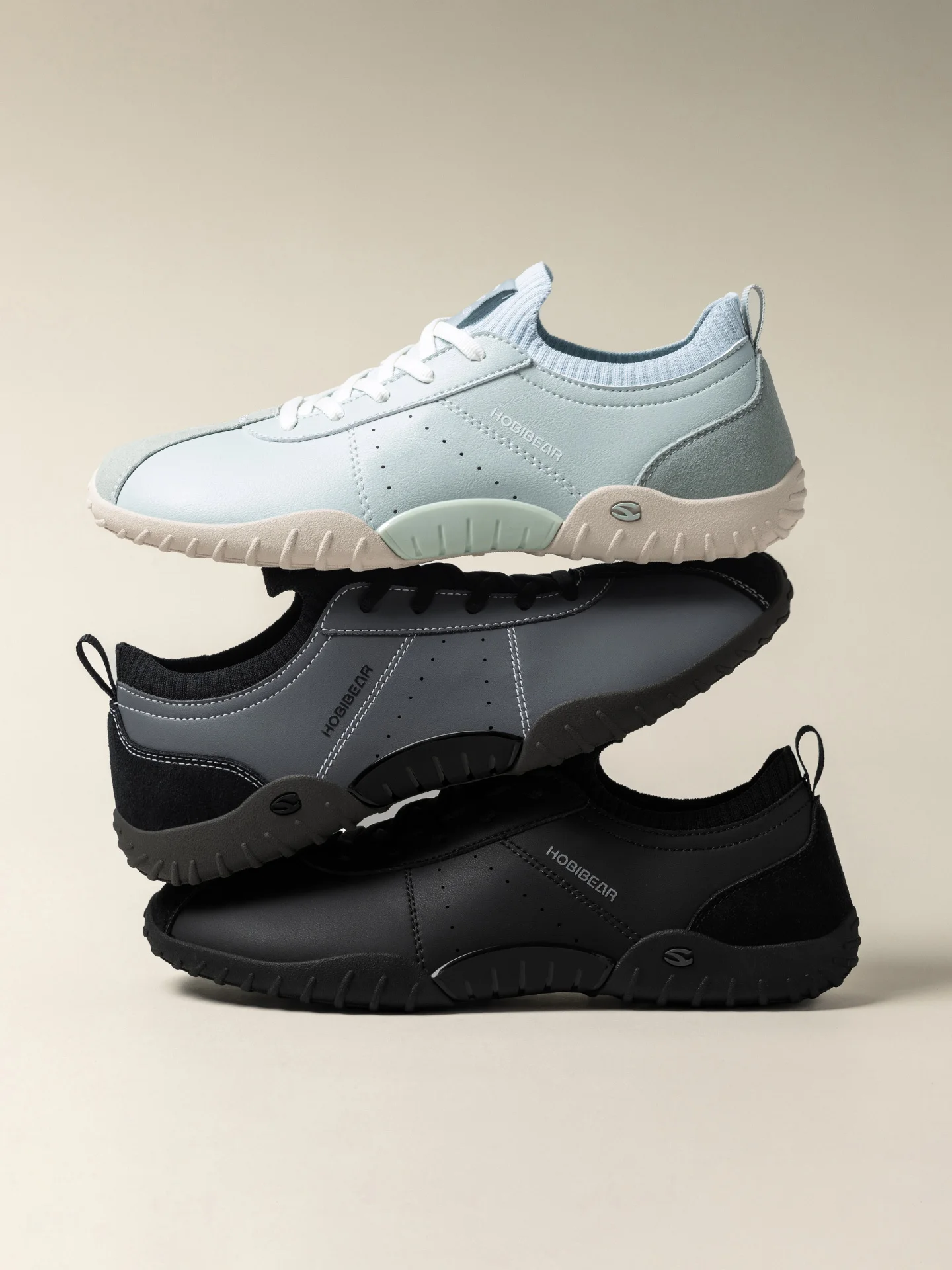 HOBIBEAR Wide Toe Box Sneakers for Men Women Minimalist Artificial Leather Walking Shoes Lightweight Lace Up Casual Sneakers