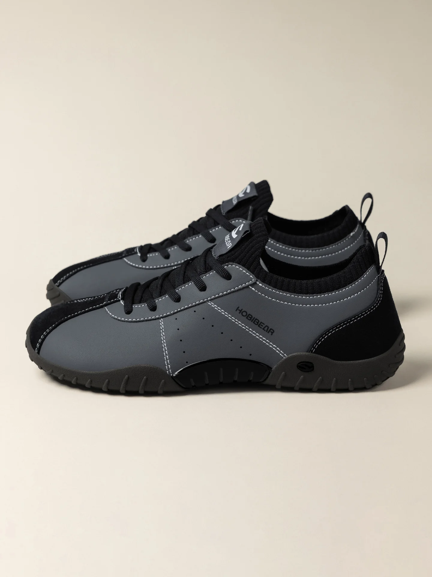 HOBIBEAR Wide Toe Box Sneakers for Men Women Minimalist Artificial Leather Walking Shoes Lightweight Lace Up Casual Sneakers