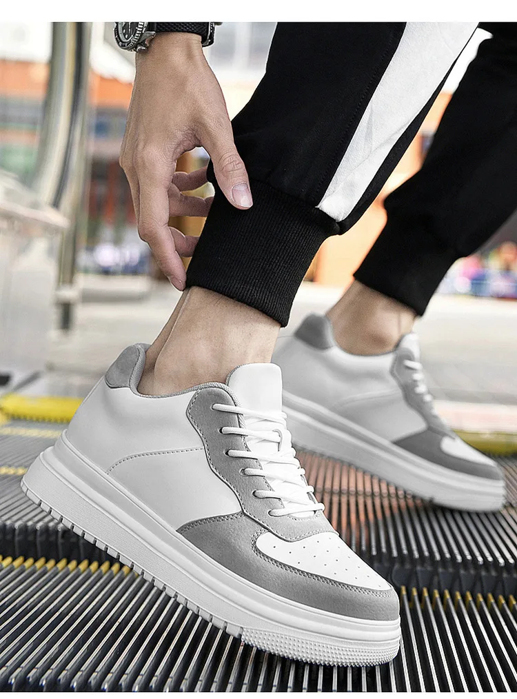 2025 New Height Increasing Shoes for Men 8cm Invisible Elevator Sneakers White Leathe Sport Zapatillas De Hombre Big Size 46