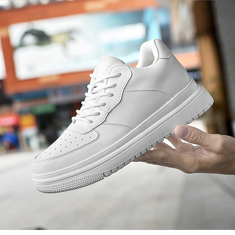 2025 New Height Increasing Shoes for Men 8cm Invisible Elevator Sneakers White Leathe Sport Zapatillas De Hombre Big Size 46