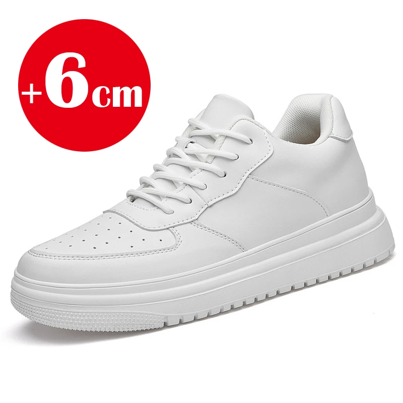 2025 New Height Increasing Shoes for Men 8cm Invisible Elevator Sneakers White Leathe Sport Zapatillas De Hombre Big Size 46