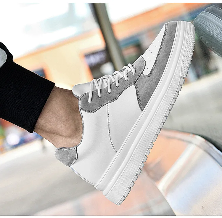 2025 New Height Increasing Shoes for Men 8cm Invisible Elevator Sneakers White Leathe Sport Zapatillas De Hombre Big Size 46