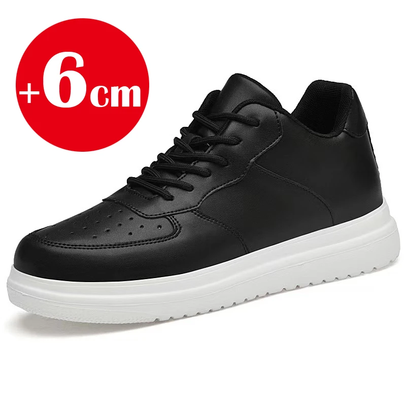 2025 New Height Increasing Shoes for Men 8cm Invisible Elevator Sneakers White Leathe Sport Zapatillas De Hombre Big Size 46