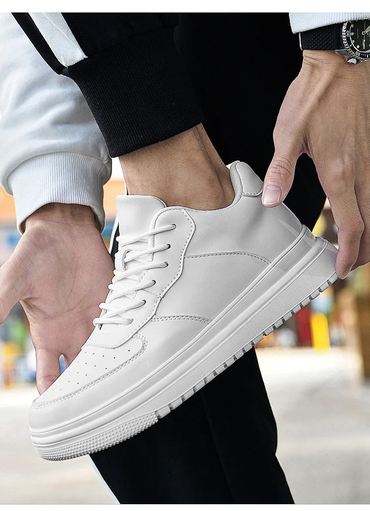 2025 New Height Increasing Shoes for Men 8cm Invisible Elevator Sneakers White Leathe Sport Zapatillas De Hombre Big Size 46
