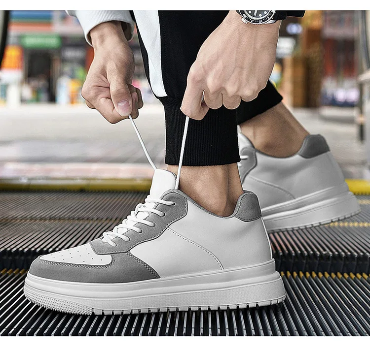 2025 New Height Increasing Shoes for Men 8cm Invisible Elevator Sneakers White Leathe Sport Zapatillas De Hombre Big Size 46