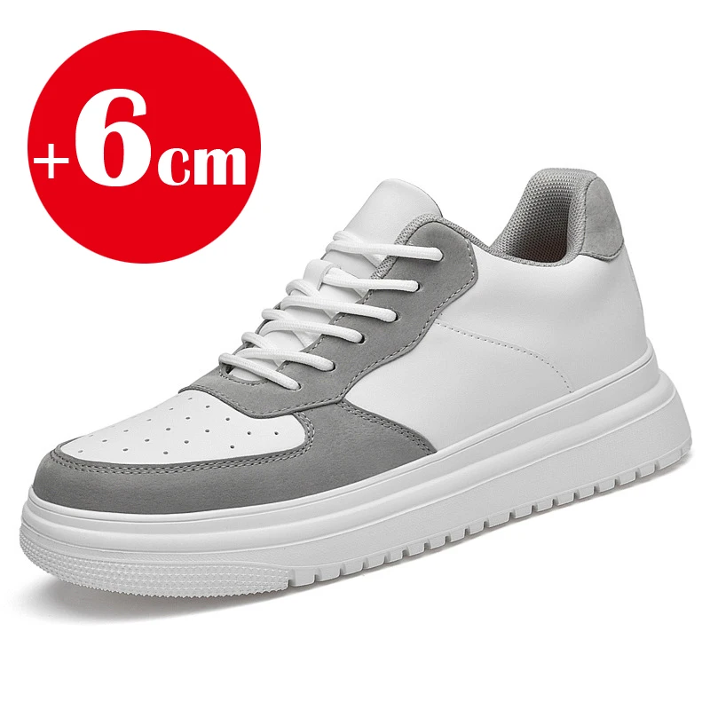 2025 New Height Increasing Shoes for Men 8cm Invisible Elevator Sneakers White Leathe Sport Zapatillas De Hombre Big Size 46