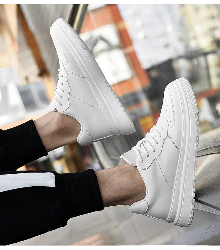 2025 New Height Increasing Shoes for Men 8cm Invisible Elevator Sneakers White Leathe Sport Zapatillas De Hombre Big Size 46