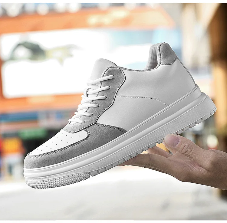 2025 New Height Increasing Shoes for Men 8cm Invisible Elevator Sneakers White Leathe Sport Zapatillas De Hombre Big Size 46