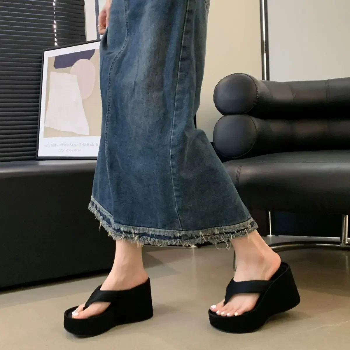 2026 New Design Summer Chunky Woman Slippers Fashion Platform Wedges High Heel Silvery Ladies Shoes Zapatillas De Mujer