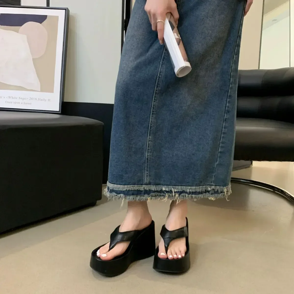 2026 New Design Summer Chunky Woman Slippers Fashion Platform Wedges High Heel Silvery Ladies Shoes Zapatillas De Mujer