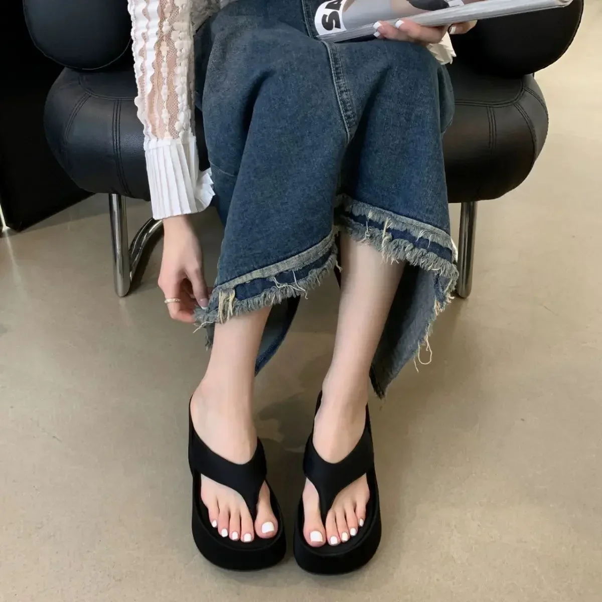 2026 New Design Summer Chunky Woman Slippers Fashion Platform Wedges High Heel Silvery Ladies Shoes Zapatillas De Mujer