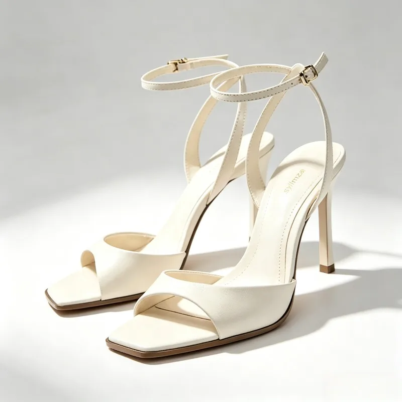 Gold Patent Leather Ankle Buckle High Heeled Sandals Women Sexy Square Toe Open Toe High Heels Summer Fashion Party Office Shoes