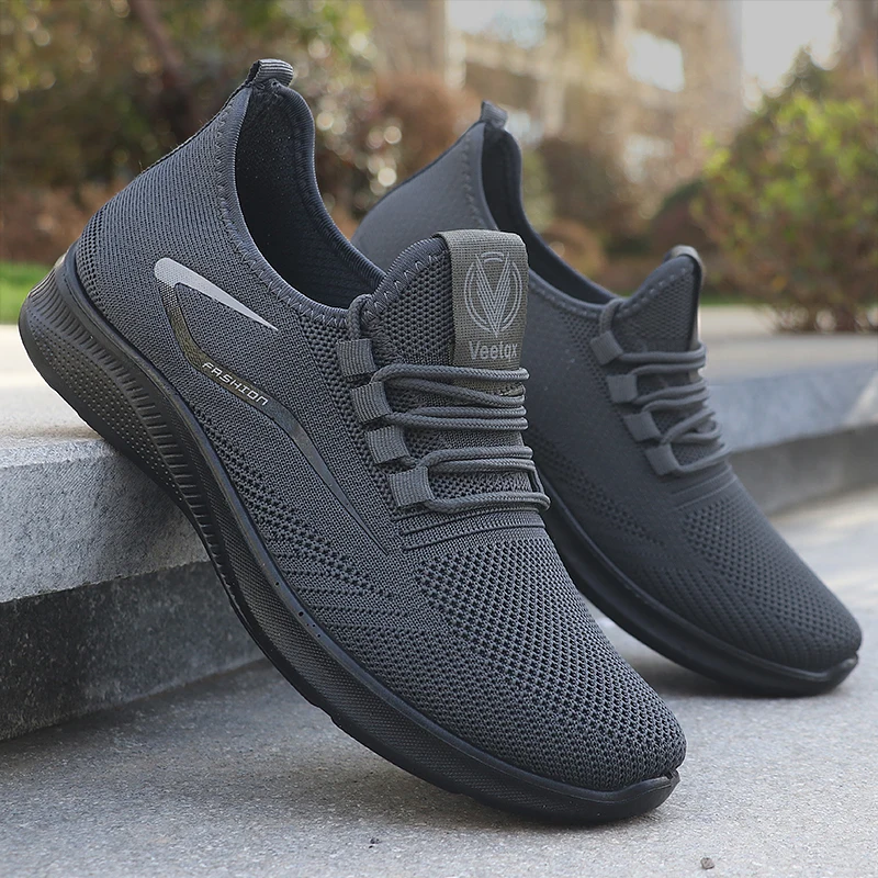 Men's Solid Lace-Up Casual Shoes, Lightweight Outdoor Sports Shoes for Men's Fashionable Solid Casual Shoes Suitable for Leisure Walking Enthusiasts - Ideal for Lightweight, Breathable and Non-Slip, Suitable for Leisur