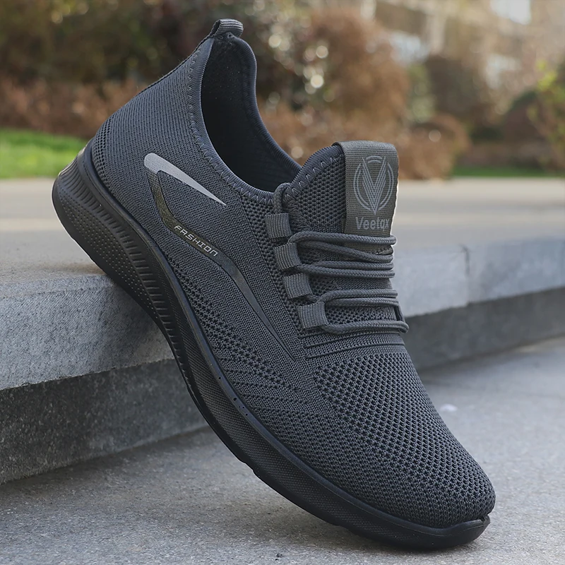 Men's Solid Lace-Up Casual Shoes, Lightweight Outdoor Sports Shoes for Men's Fashionable Solid Casual Shoes Suitable for Leisure Walking Enthusiasts - Ideal for Lightweight, Breathable and Non-Slip, Suitable for Leisur