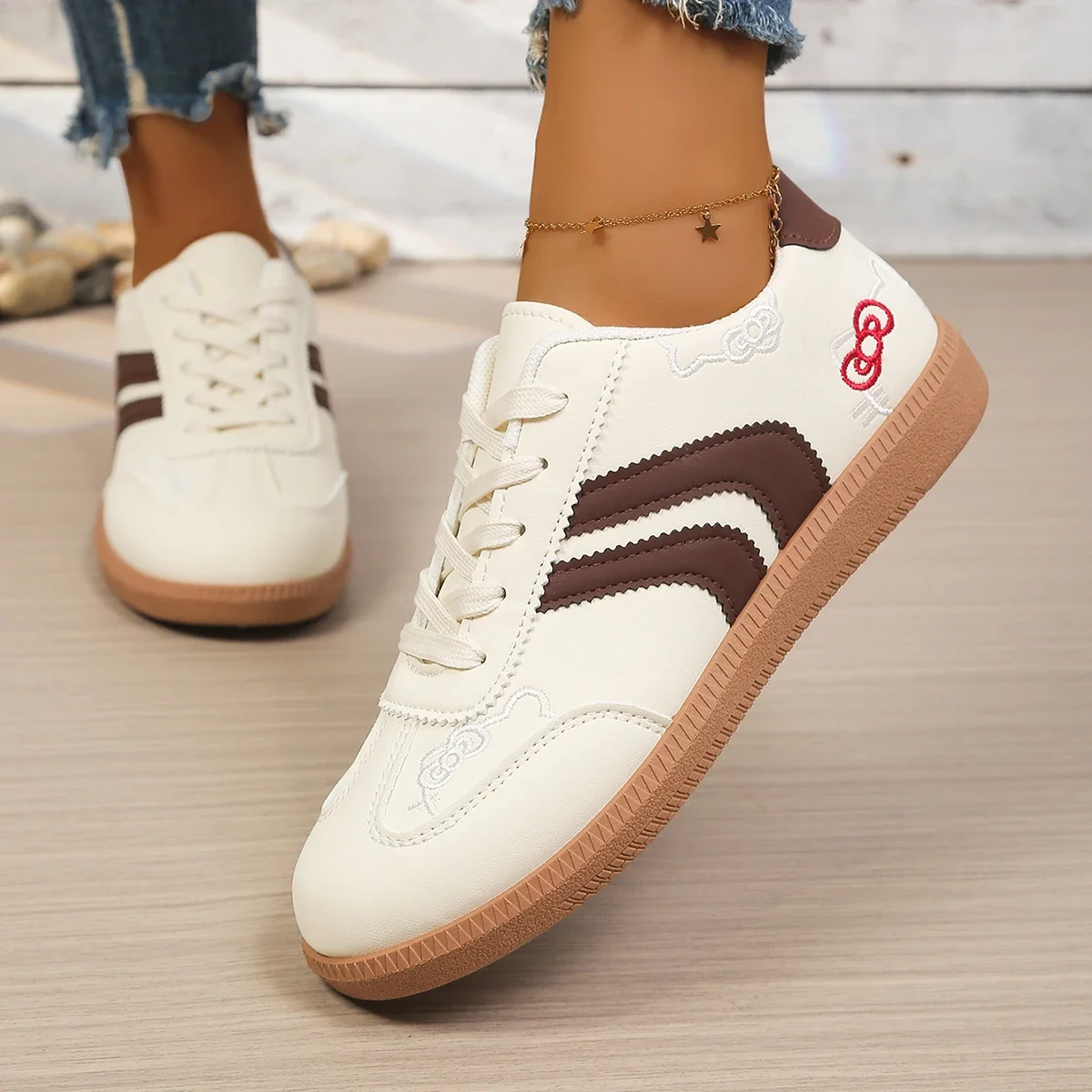 Embroidery Korean Style 2026 New Women's Training Shoes, Versatile Casual Sports Ultra-Light Flat White Sneakers