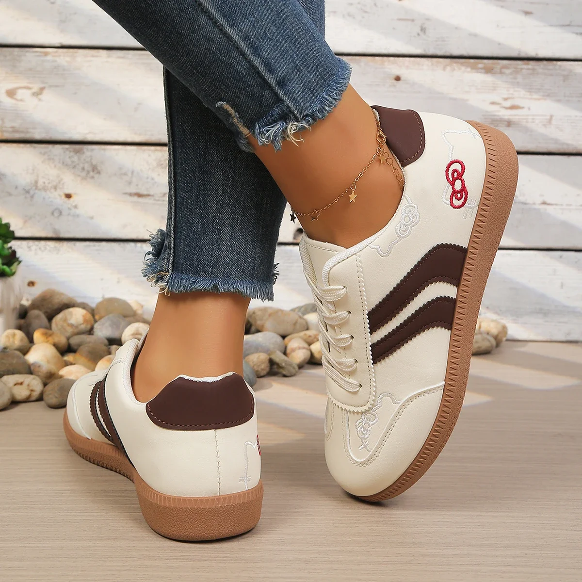 Embroidery Korean Style 2026 New Women's Training Shoes, Versatile Casual Sports Ultra-Light Flat White Sneakers
