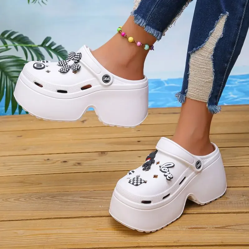 White Women's Wedge Heel Sandals Summer 2025 Fashion Chunky Platform Clogs Woman Thick Bottom Non Slip Beach Slippers eva Slides