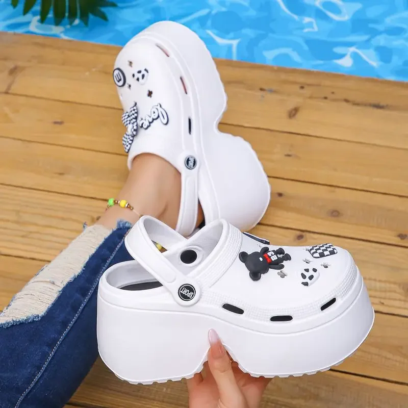 White Women's Wedge Heel Sandals Summer 2025 Fashion Chunky Platform Clogs Woman Thick Bottom Non Slip Beach Slippers eva Slides