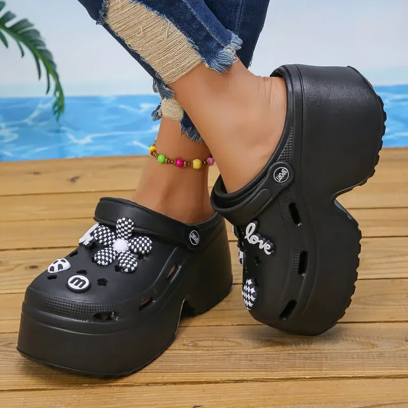 White Women's Wedge Heel Sandals Summer 2025 Fashion Chunky Platform Clogs Woman Thick Bottom Non Slip Beach Slippers eva Slides