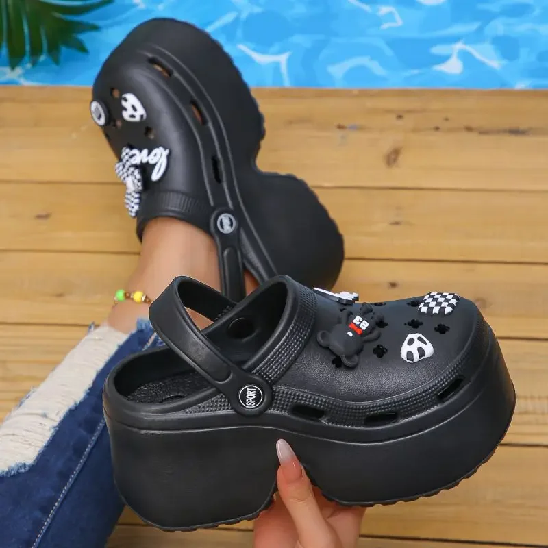 White Women's Wedge Heel Sandals Summer 2025 Fashion Chunky Platform Clogs Woman Thick Bottom Non Slip Beach Slippers eva Slides
