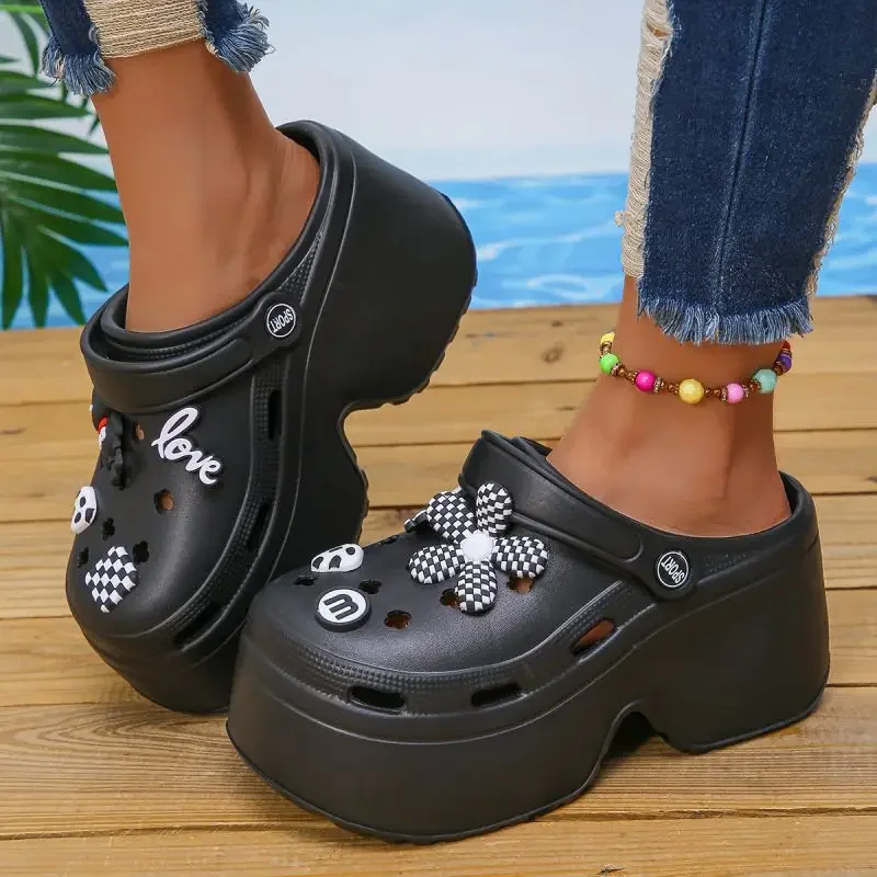White Women's Wedge Heel Sandals Summer 2025 Fashion Chunky Platform Clogs Woman Thick Bottom Non Slip Beach Slippers eva Slides