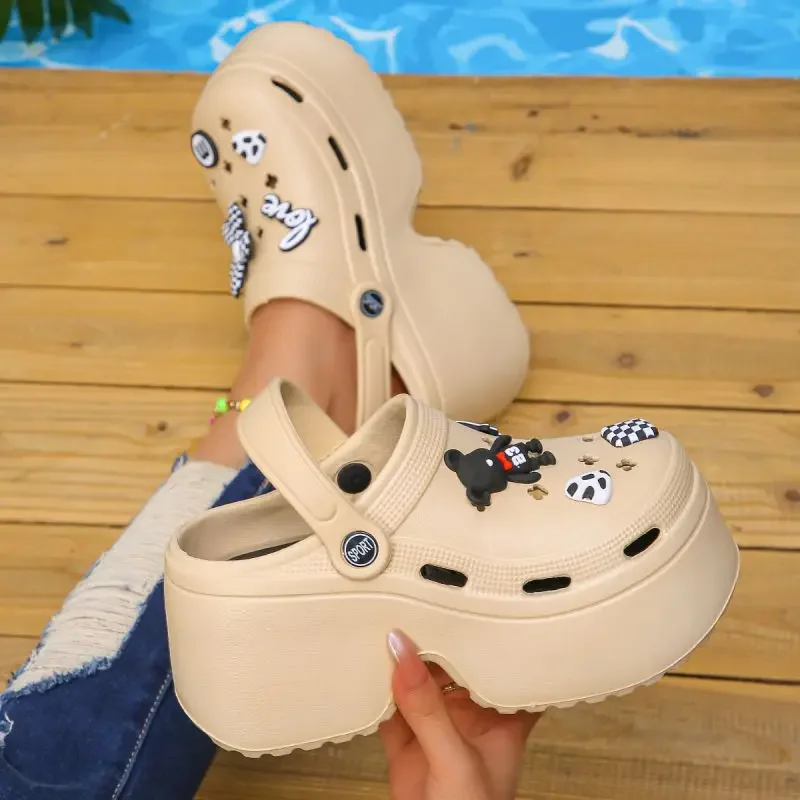 White Women's Wedge Heel Sandals Summer 2025 Fashion Chunky Platform Clogs Woman Thick Bottom Non Slip Beach Slippers eva Slides