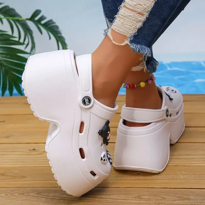 White Women's Wedge Heel Sandals Summer 2025 Fashion Chunky Platform Clogs Woman Thick Bottom Non Slip Beach Slippers eva Slides