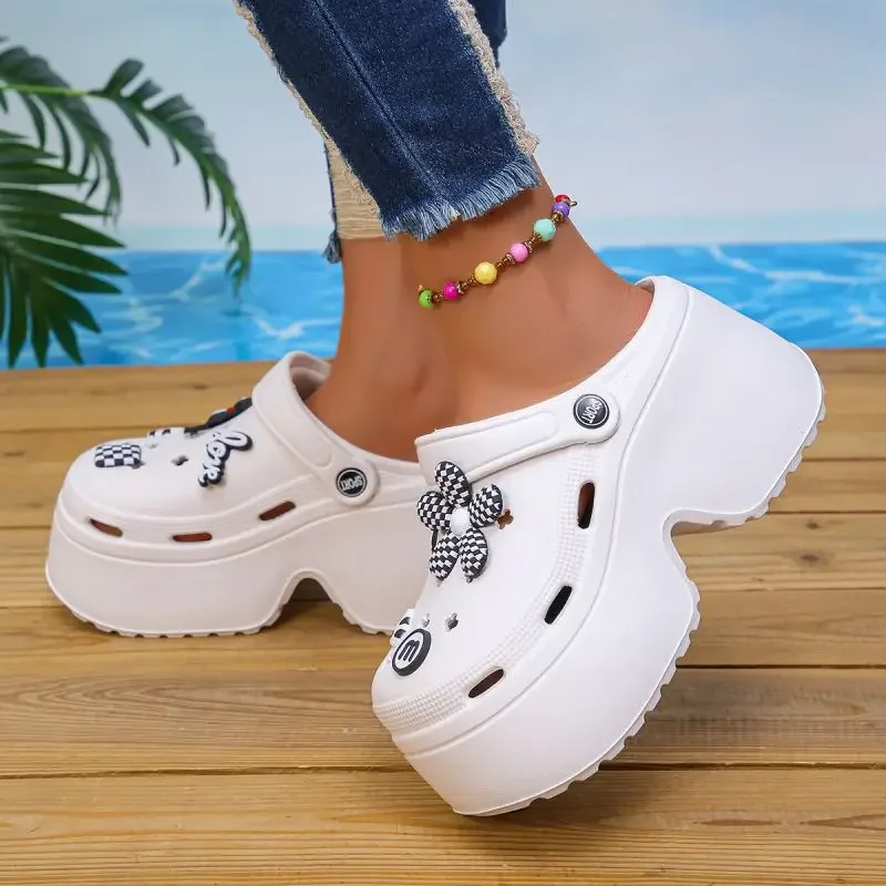 White Women's Wedge Heel Sandals Summer 2025 Fashion Chunky Platform Clogs Woman Thick Bottom Non Slip Beach Slippers eva Slides