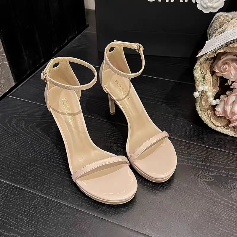 New 2025 Black Sexy Open-Toe High Heels Women'sSummer Thin Heel Ultra-High Platform Waterproof Stiletto Shoes Korean Style