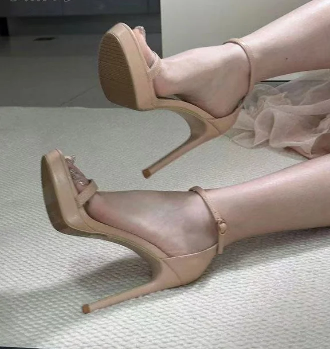 New 2025 Black Sexy Open-Toe High Heels Women'sSummer Thin Heel Ultra-High Platform Waterproof Stiletto Shoes Korean Style