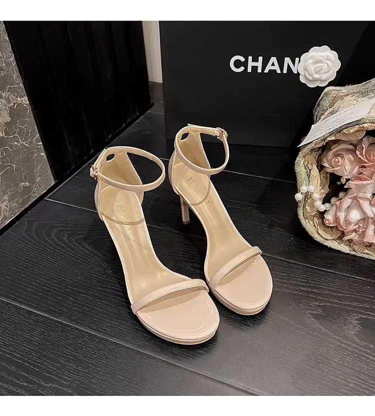 New 2025 Black Sexy Open-Toe High Heels Women'sSummer Thin Heel Ultra-High Platform Waterproof Stiletto Shoes Korean Style