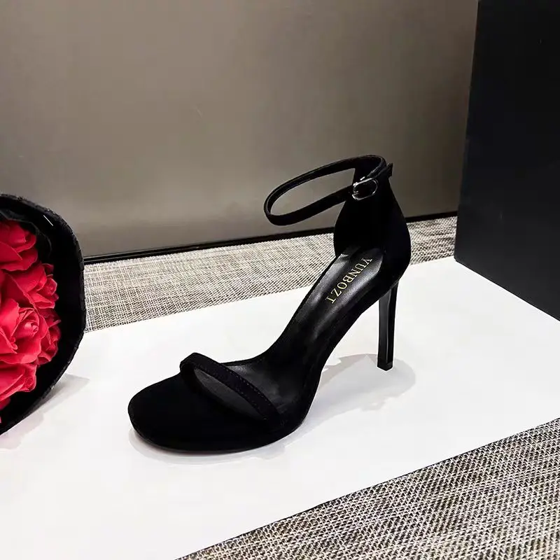 New 2025 Black Sexy Open-Toe High Heels Women'sSummer Thin Heel Ultra-High Platform Waterproof Stiletto Shoes Korean Style